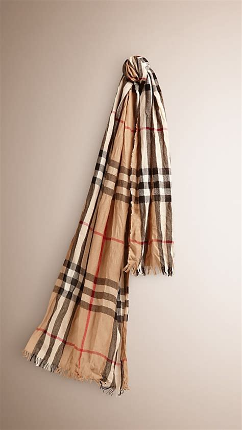 burberry check merino wool and cashmere blend scarf camel|burberry silk scarf.